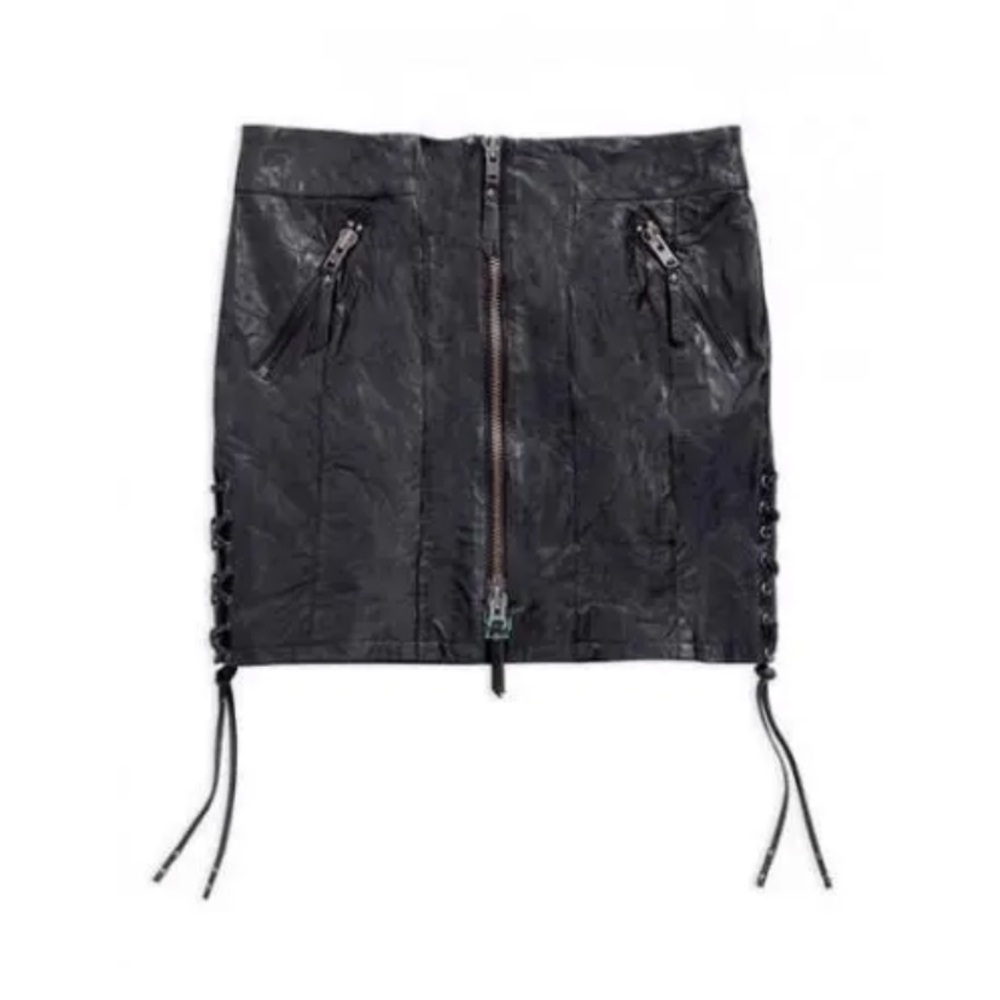Harley-Davidson Black Leather Lambskin Wild Side Mini Skirt